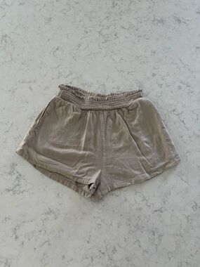 Princess Polly Taupe Smocked High-Waist Shorts